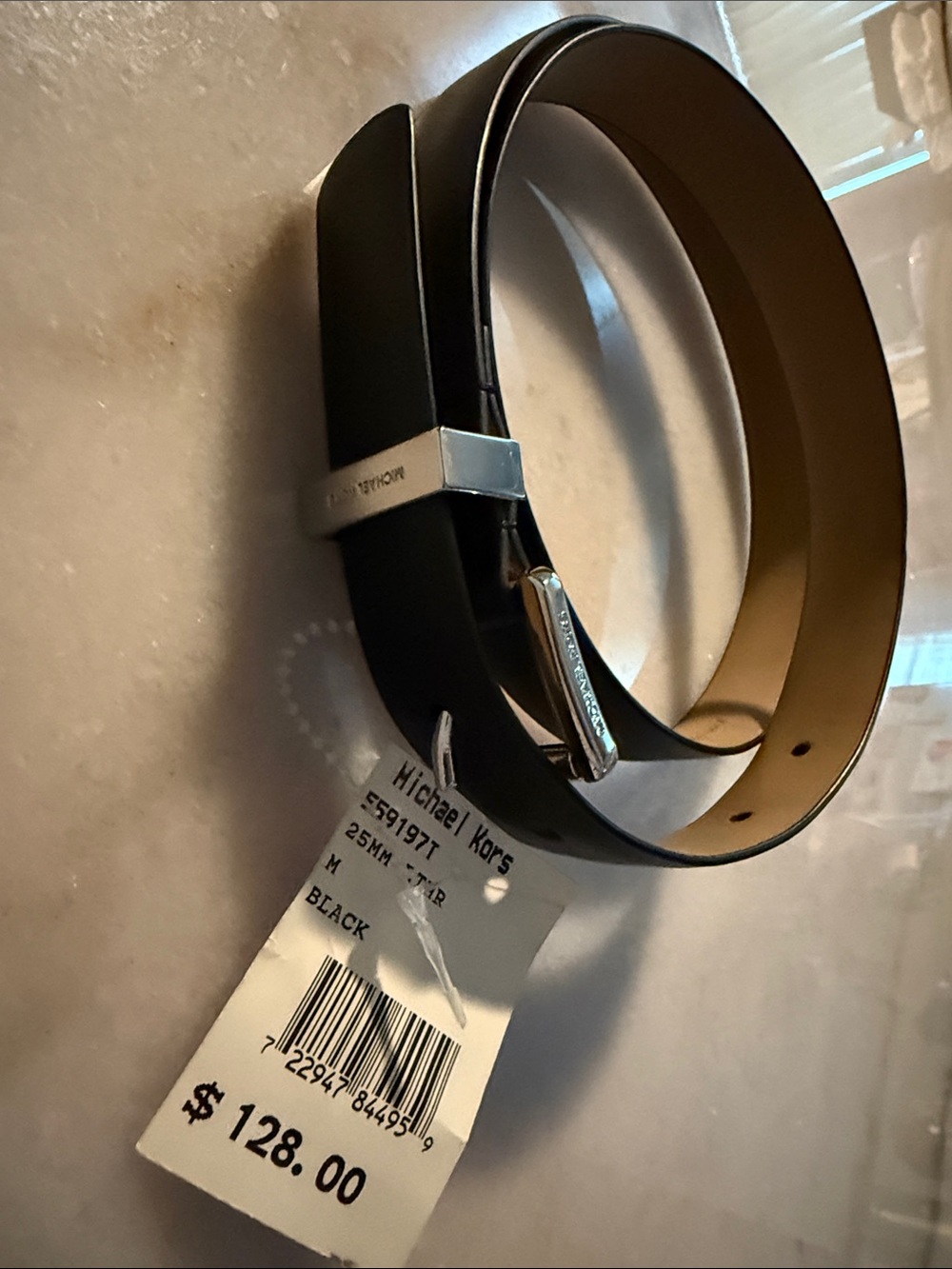 Michael Kors Black Leather Belt - Silver Buckle